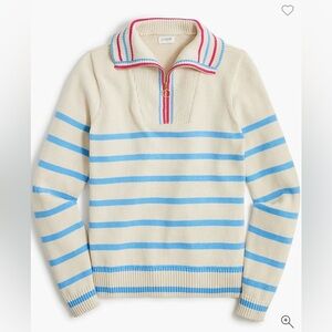 J. Crew Striped Half-Zip Pullover Sweater Sz M Preppy Mock Neck Neutral Knit
